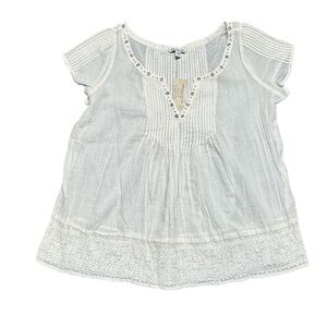 American Eagle Sheer Top NWT Short Sleeve Gauze Crinkle Pleated Oversized Boho